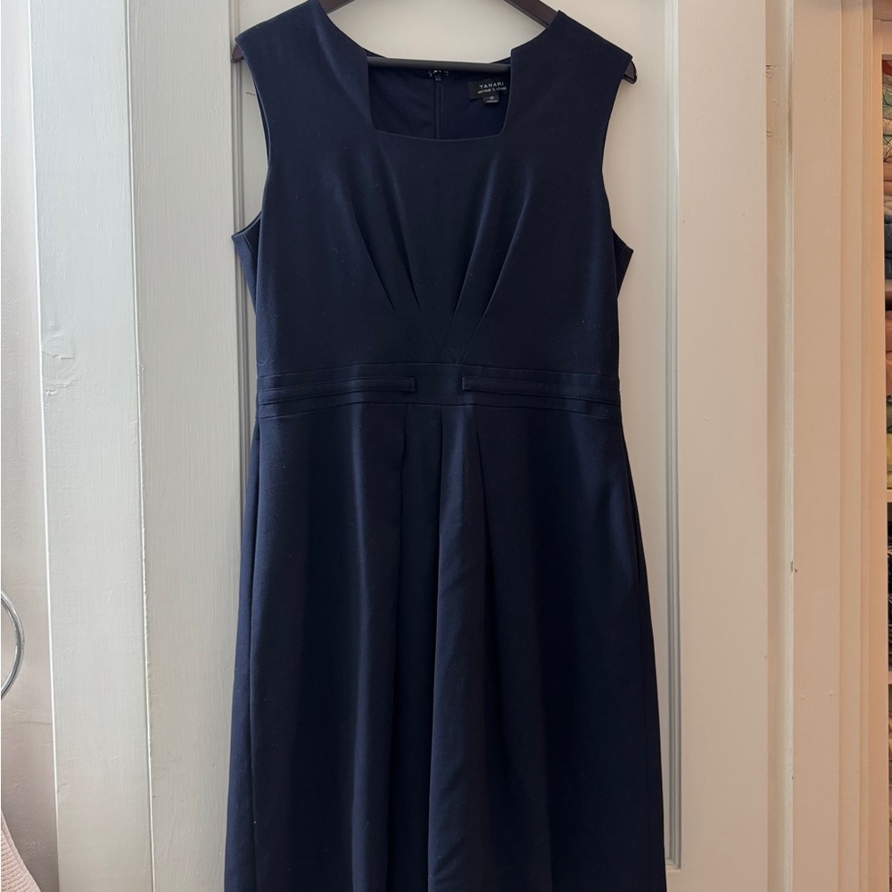 Tahari ASL Navy Fit and Flare Square Neck Dress
